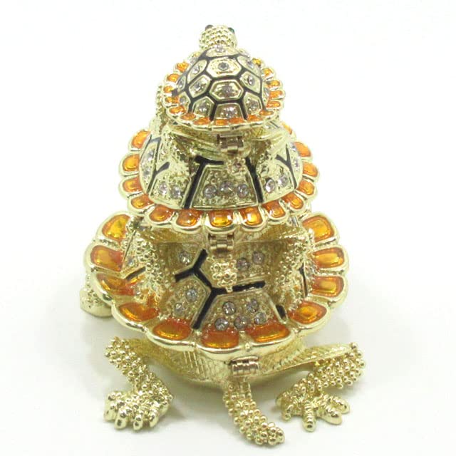 Amazon.co.jp: 亀 置物 かめ ラインストーン装飾 三段亀 三代亀 宝物入